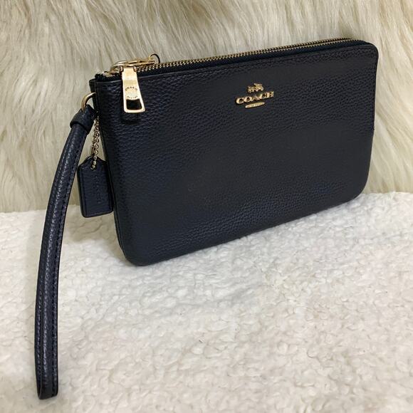 COACH Navy Pebbled Leather Large Double Zip Corner Wallet Wristlet F87587 - Picture 2 of 16